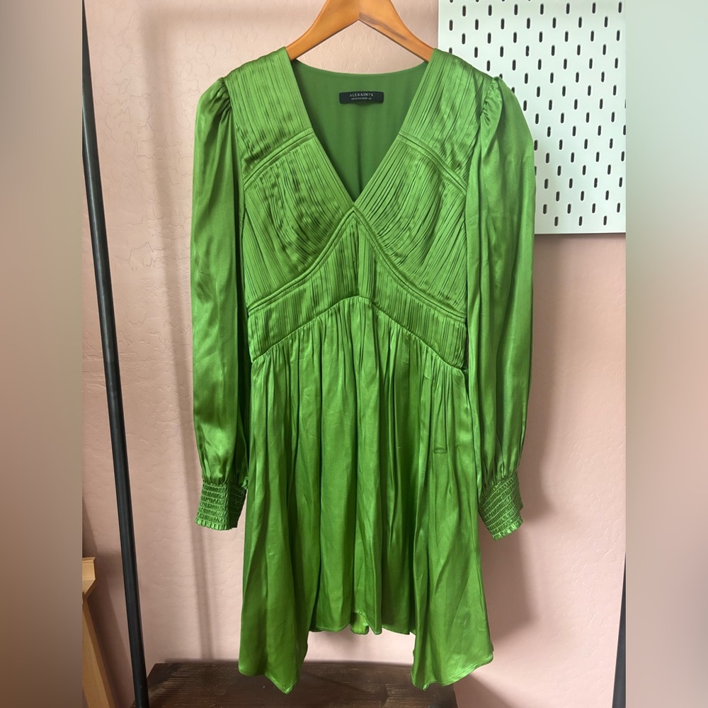 All Saints Green Satin Dress
